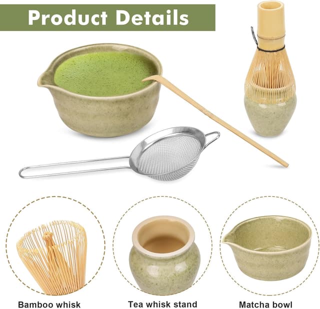 Detalle de HAPLOVE Premium Matcha Tea Set with Bamboo Whisk, Bowl Scoop & Holder – complete matcha making kit