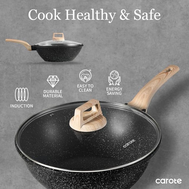 Thumbnail 6 de CAROTE Non Stick Wok with Lid 12''/5.3QT Woks & Stir-Fry Pan