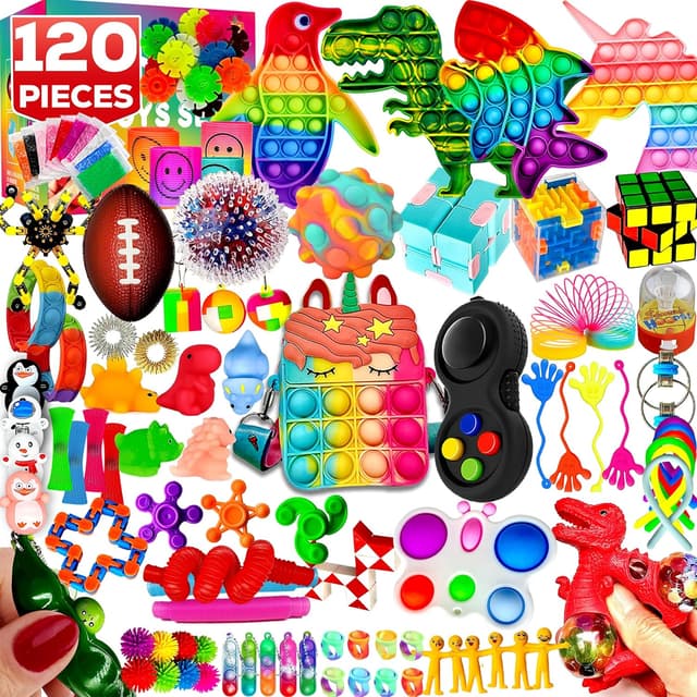 120 Pcs Fidget Toys Pack Sensory Pop, Slime, Spinner & More for Kids and Adults
