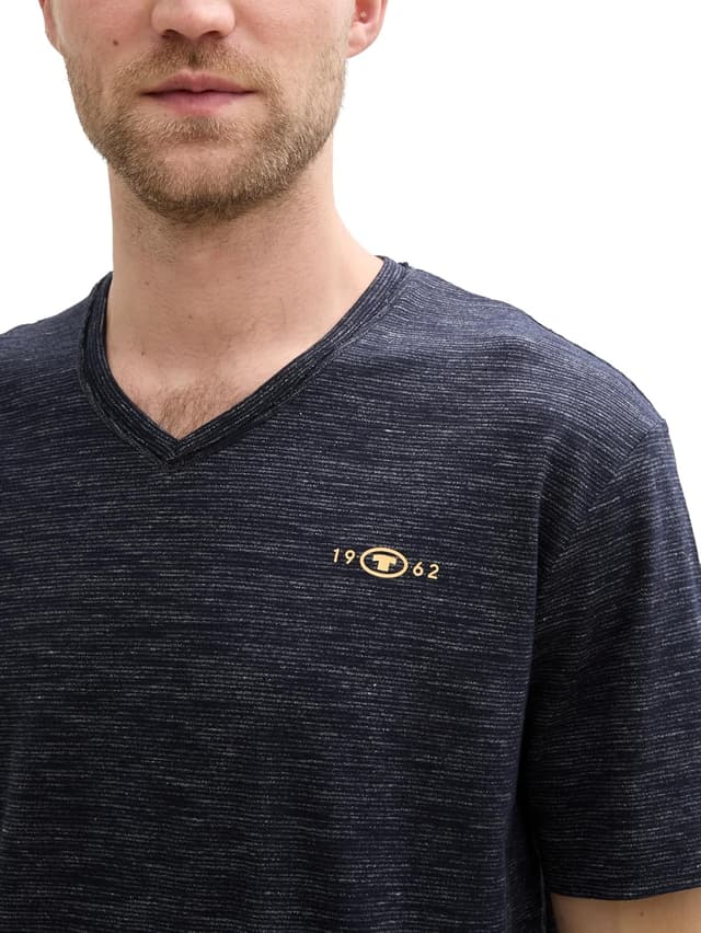 Detalle 2 de TOM TAILOR T-Shirt da uomo jaspe con scollo a V in cotone