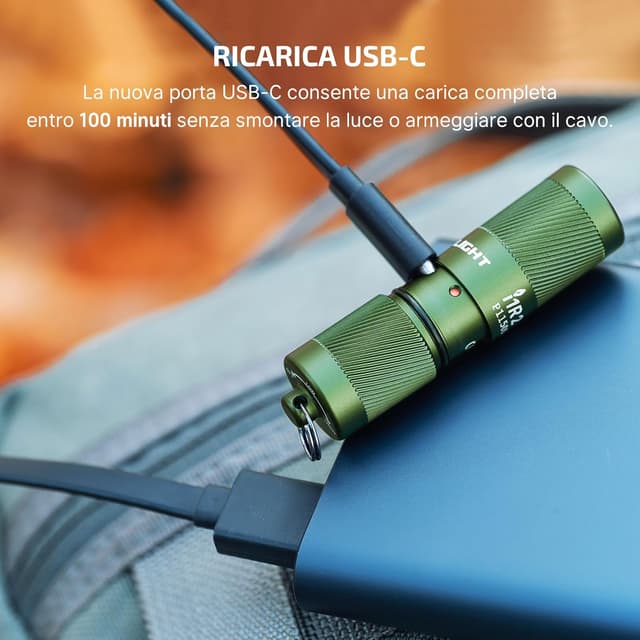 Detalle de OLIGHT i1R2 Pro 180 Lumen EOS torcia portachiavi mini ricaricabile USB-C, verde