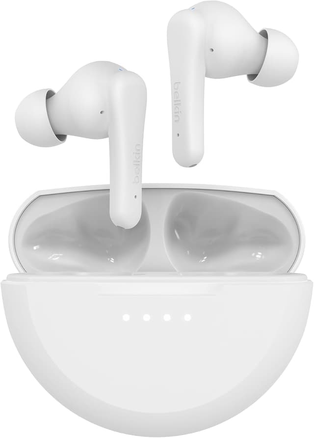 Detalle de Belkin SoundForm Rhythm True Wireless In-Ear Kopfhörer (IPX5, USB‑C Schnellladen, bis 28 Std.) – Weiß