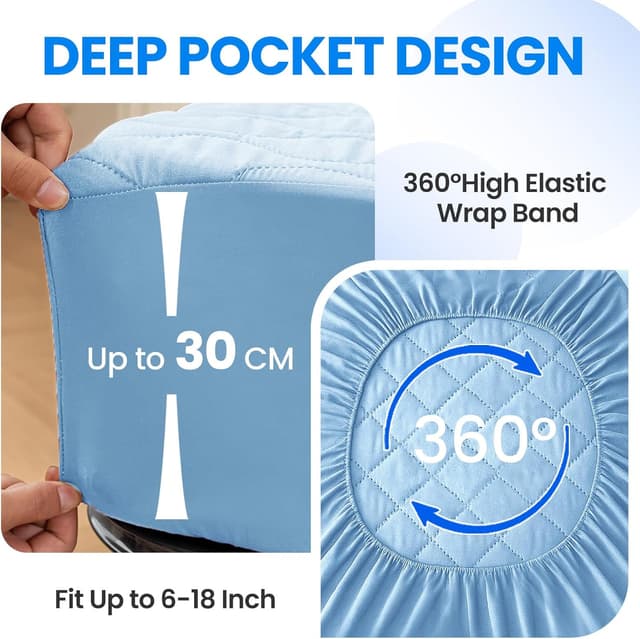 Detalle 2 de Ystyle protège-matelas imperméable 160x190 cm matelassé avec bonnnet jusqu’à 30 cm et élastique tout autour