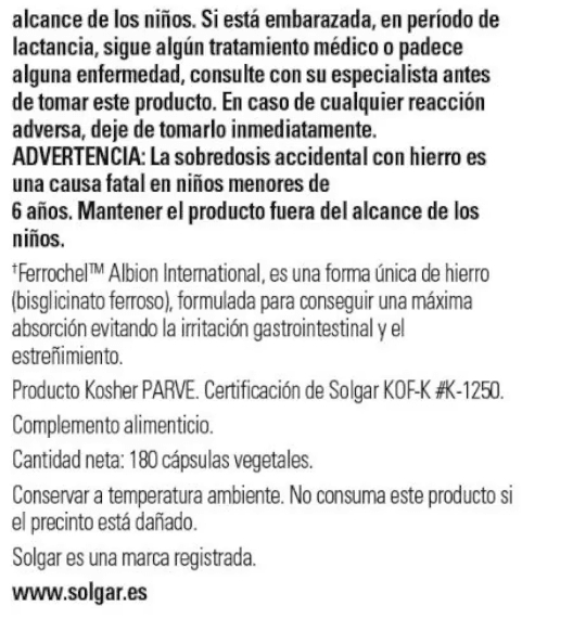 Thumbnail 1 de Solgar Hierro Gentle 180 cápsulas suplementarias 💊