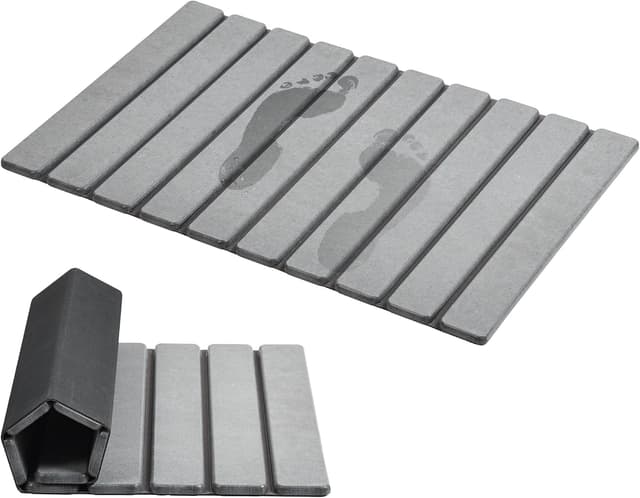 Detalle de AWW Foldable Stone Bath Mat (Diatomaceous Earth) — Quick-Drying, Non-Slip, Easy-Clean Grey