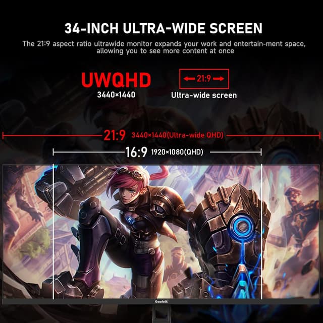 Detalle 2 de Gawfolk 34 Inch Ultrawide 165Hz Monitor