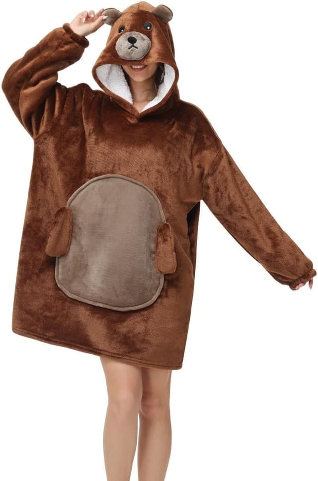 Detalle de Chuangminghangqi Kuscheldecke zum Anziehen mit Ärmeln und Kapuze – oversized Hoodie-Decke für Sofa, Homeoffice & Winter