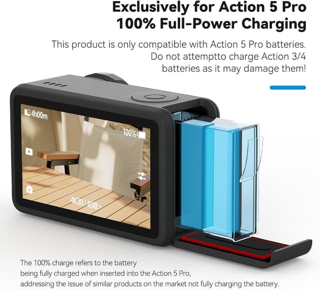 Detalle de TELESIN Osmo Action 6 / 5 Pro Osmo 360 Akkuladegerät – USB-Schnellladehülle mit USB‑C-Kabel