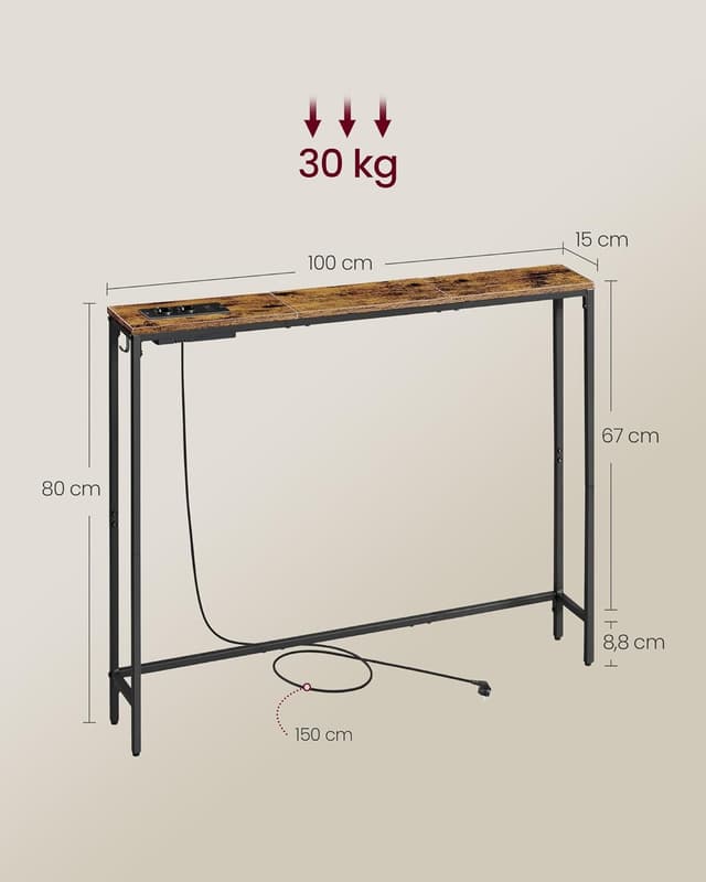 Detalle de VASAGLE Tavolo consolle con stazione di ricarica LNT079K02, 15 x 100 x 80 cm