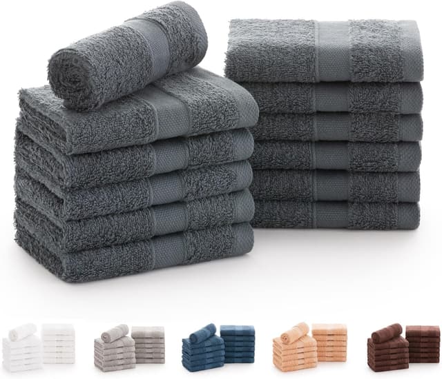 Detalle de Todocama Juego de 12 Toallas de Mano 30x30 cm Gris Oscuro