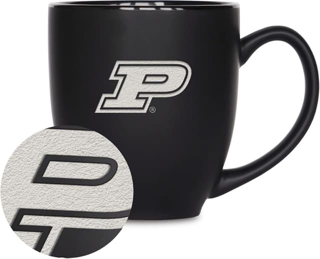 Detalle de Rico Industries NCAA “P, Q & R Schools” Standard 15oz Laser Engraved Matte Black Ceramic Bistro Mug