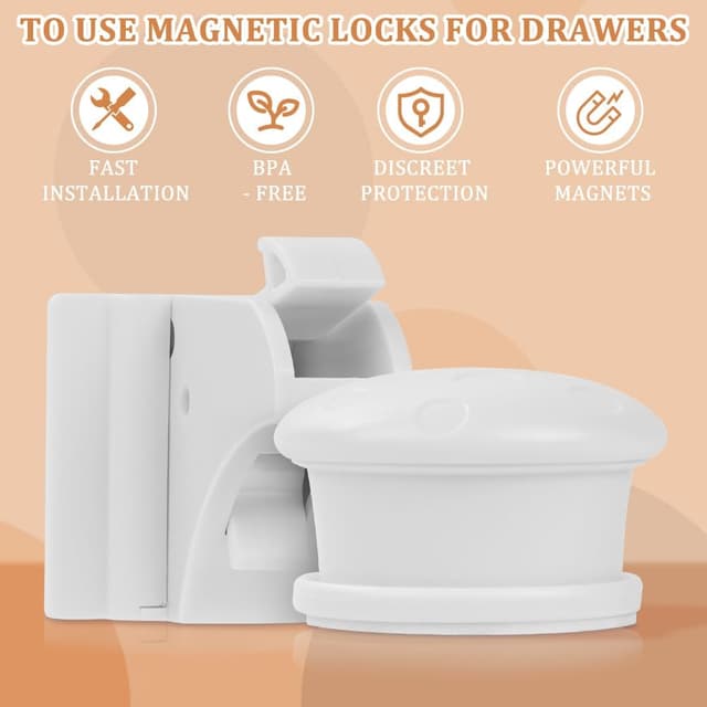 Detalle de HOTUT Magnetic Cupboard Locks (4 locks + 1 key) – invisible magnetic child safety for cabinets and drawers
