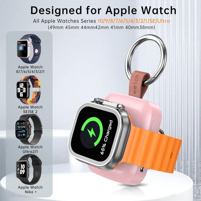 Detalle 2 de ACEQINGSE Portable Wireless Charger for Apple Watch (1200mAh) Magnetic Pink