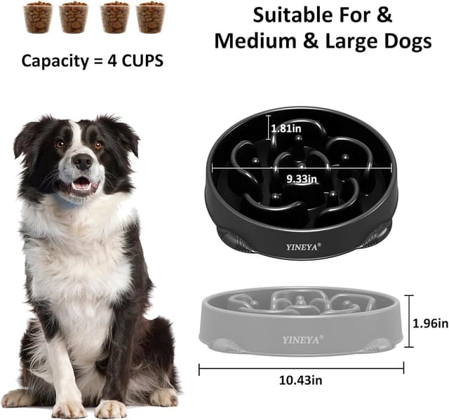 Detalle de YINEYA 4 Cups Slow Feeder Dog Bowls (Large Breed) – Anti-Choking Maze Puzzle Feeder, 2-Pack