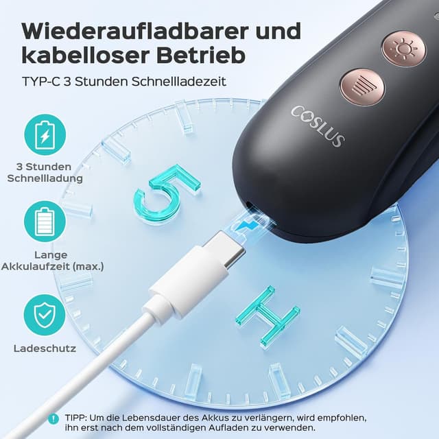 Detalle 2 de COSLUS C43 professioneller elektrischer Nagelfräser-Set für Maniküre & Pediküre (5 Geschwindigkeiten) – grau