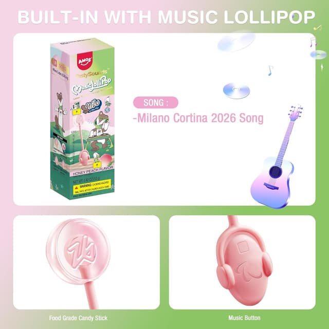 Thumbnail 4 de AMOS Lutscher Audio Lollipop Pfirsich 1 PCS