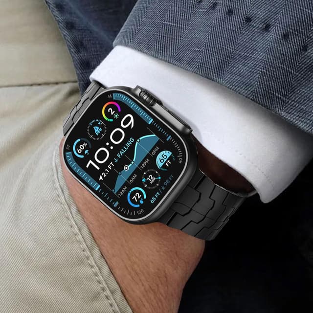 Thumbnail 6 de NewWays Grade 2 Titanium Metal Link Strap for Apple Watch Ultra 1/2/3 (49mm) in Black