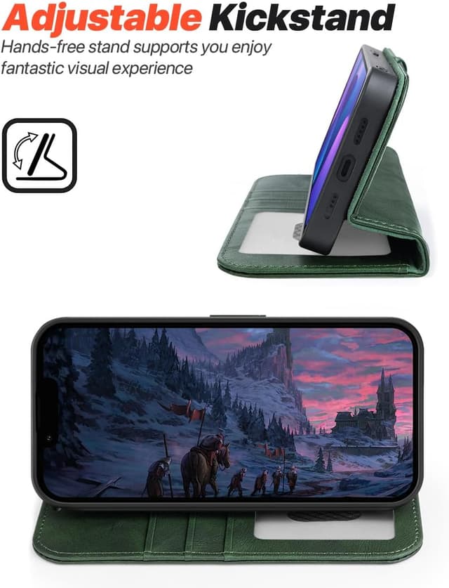 Thumbnail 6 de OCASE 2-in-1 iPhone 16e/17e Handyhülle mit Kartenfach, abnehmbarer magnetischer Wallet & Handschlaufe – Dunkelgrün