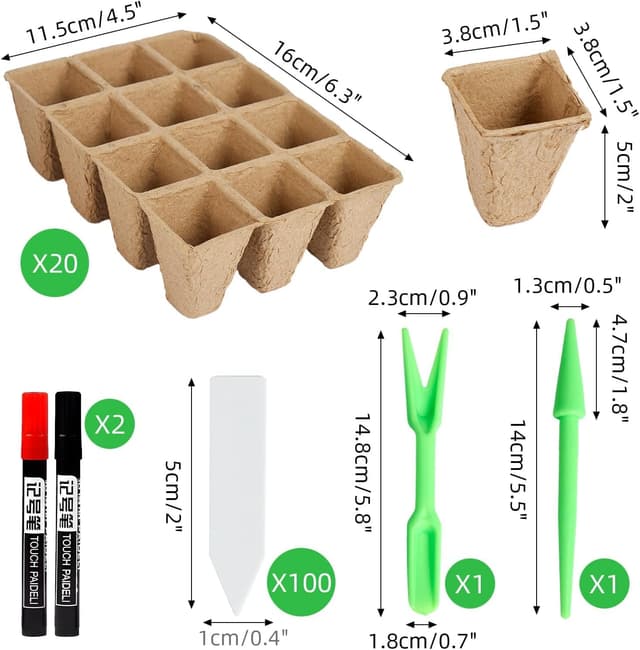 Detalle de Chovbe 240 biodegradable plant pots & seed trays kit with labels