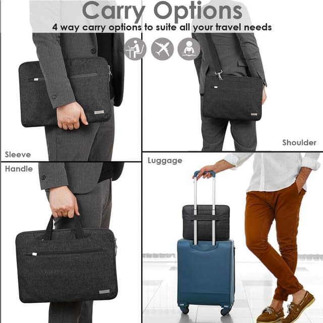 Detalle de TECHGEAR Case for 14"–14.6" Laptops — portable multi-function sleeve with shoulder strap, trolley strap & pockets (black)