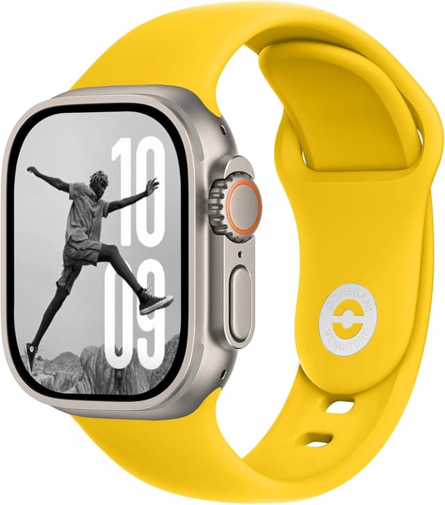 Detalle de Bracelet Donegani en silicone pour Apple Watch : jaune citron (Ultra 2, Séries 10, 9, 8, 7, 6, SE, 4, 3, etc.)