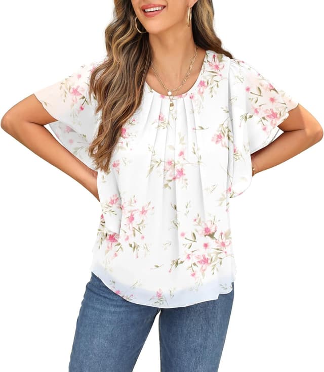 Detalle 2 de QIXING Chiffon Kurzarm Bluse Damen