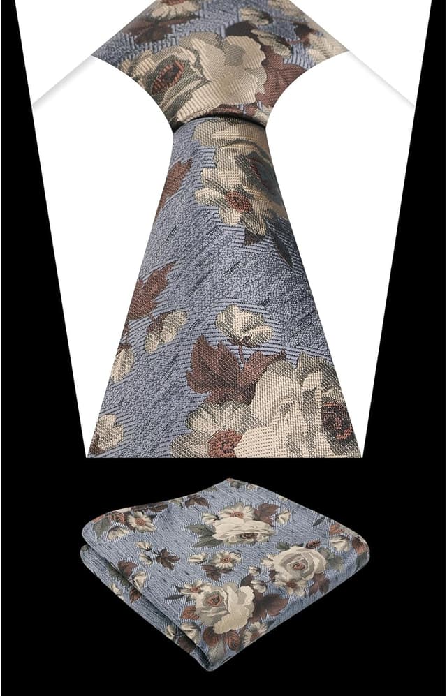 Detalle de Alizeal men’s flower pattern tie and pocket square set (classic casual for wedding & party)