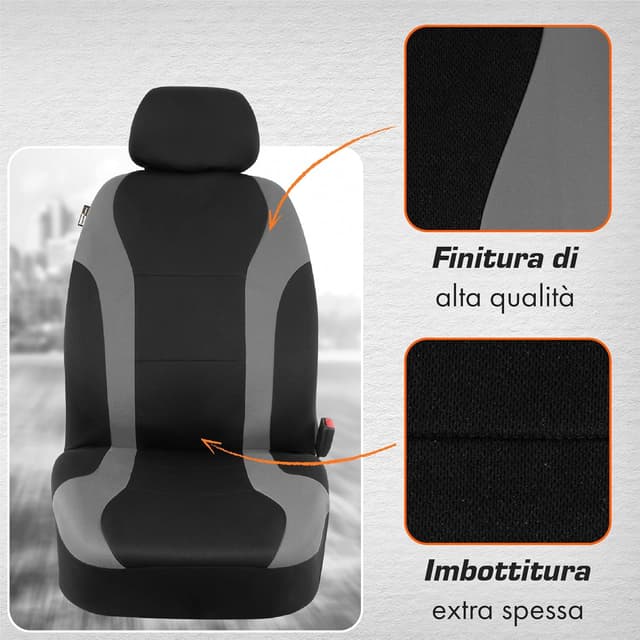 Detalle de Upgrade4cars coprisedili auto anteriori universali nero/grigio (set 9 pezzi per guidatore e passeggero)