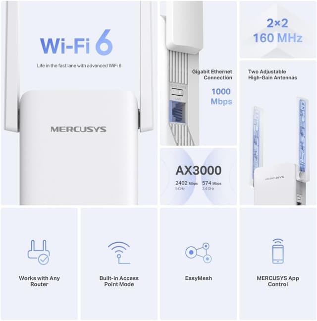 Thumbnail 1 de Mercusys ME80X AX3000 WiFi 6 Booster