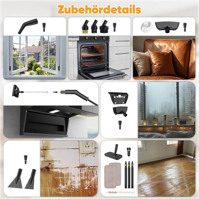 Detalle 2 de Dampfreiniger mit 3-stufig einstellbarem Griff, 1,6-L-Wassertank und 17 Zubehörteilen