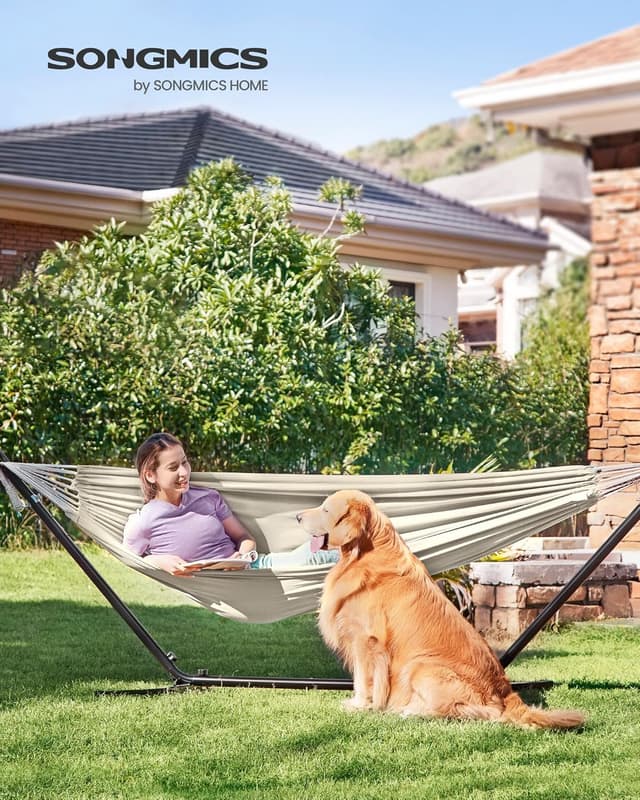 Detalle 2 de SONGMICS amaca doppia 210 x 150 cm con portata fino a 300 kg, beige GDC15M