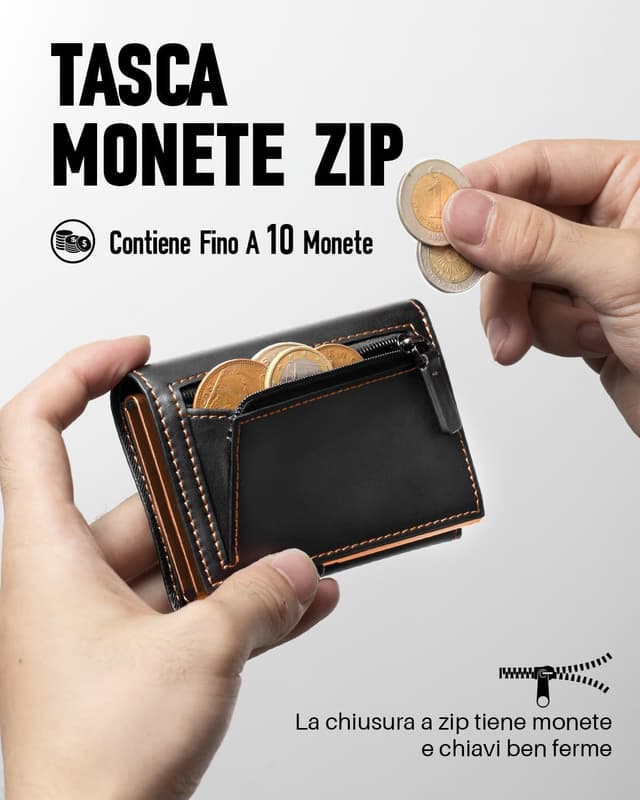 Detalle 2 de MYSHION Portafoglio Pop-Up da Uomo con tasca monete e protezione RFID (trifold con finestra ID)