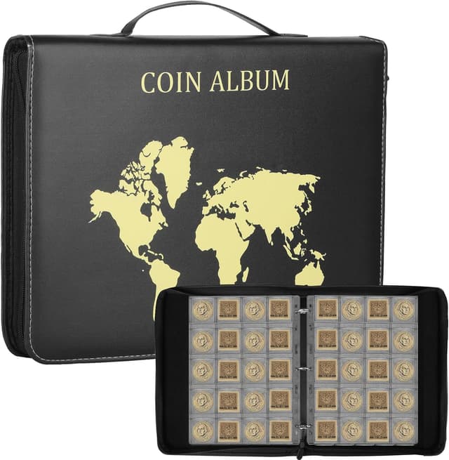 Detalle de KOMABLEN 300 – classeur à pochettes pour pièces de 2 euros (15 pages, zip, rangement 35x35 mm)