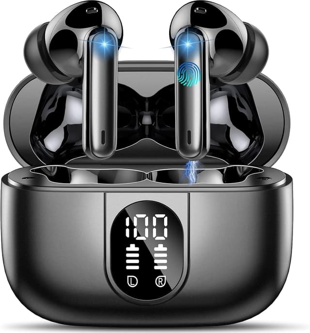 Detalle de Donerton Wireless Earbuds (Bluetooth 5.4) with Dual LED Display, 4 ENC Mics, IP7 Waterproof