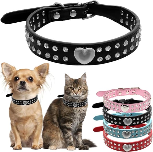 Detalle de Hotlion XXS Dog Collar Girl Heart Rhinestone Kitten Collar (Black)