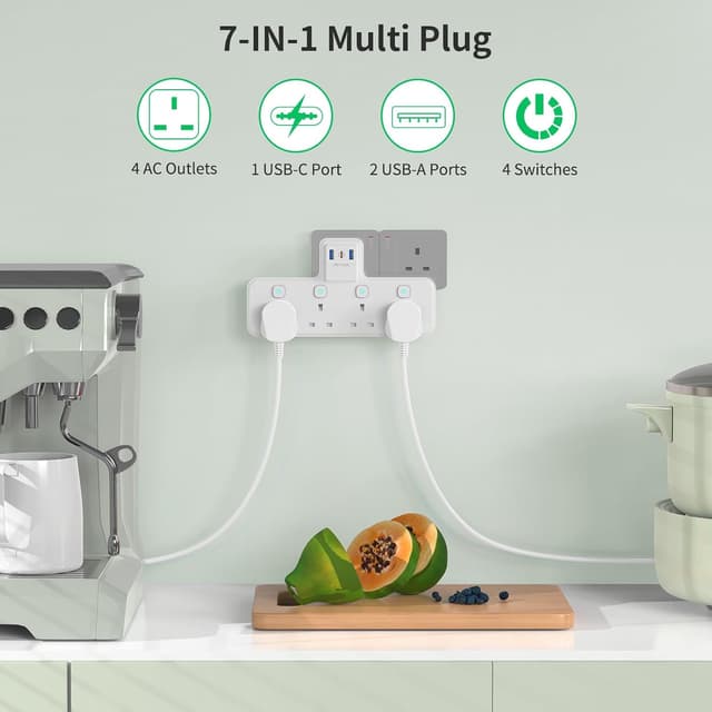 Detalle 2 de PASSUS Plug Extension Socket PD 20W, 4-way Surge Protector ๐