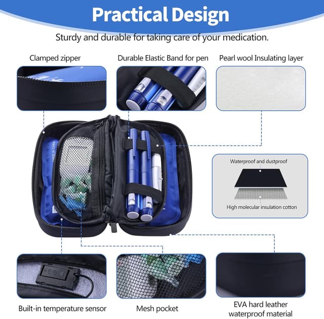 Detalle 2 de HIMDUZE Insulin Cooler Bag travel case with temperature display, TSA-approved ice packs