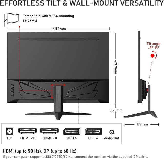 Thumbnail 3 de Gawfolk 28 Zoll 4K Gaming-Monitor (3840×2560), 60 Hz IPS mit Lautsprecher, FreeSync & VESA