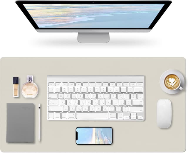 Detalle de Sevenpers Tischunterlage aus Kunstleder (80 x 40 cm, Elfenbein) – Schreibtischmatte & Unterlage