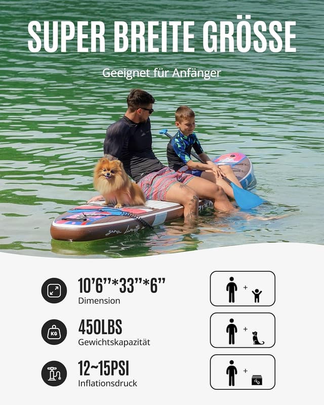Detalle 2 de ZLX SUP-Board mit Sitz (320 cm) – aufblasbares Stand up Paddling Board für Erwachsene, Familien & Anfänger