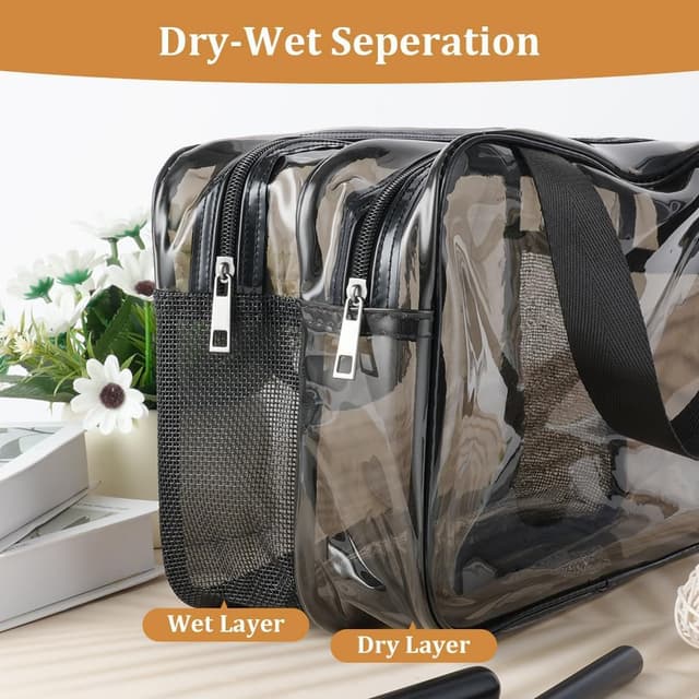 Detalle 2 de Aucuu Trousse de toilette de voyage PVC transparente à double compartiment (27 x 15 x 16 cm)