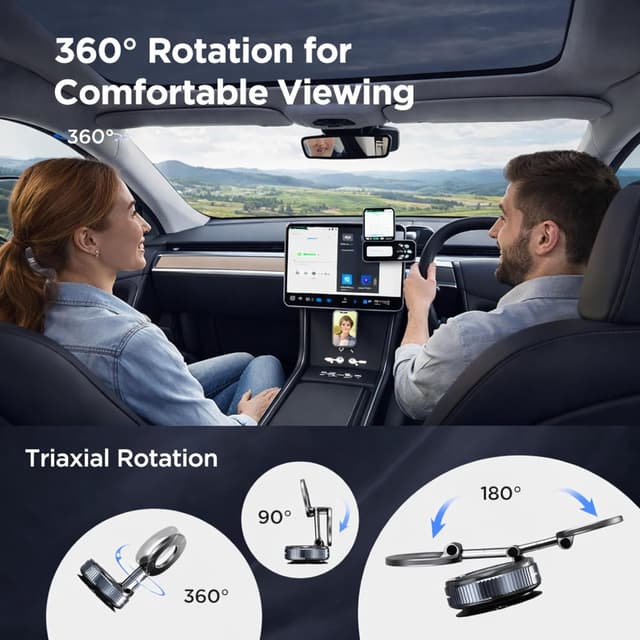 Detalle 2 de New Horrizon Car Phone Holder Magnetic Car Mount – Ultra-strong N55 magnetic mount with vacuum suction and 360° adjustment