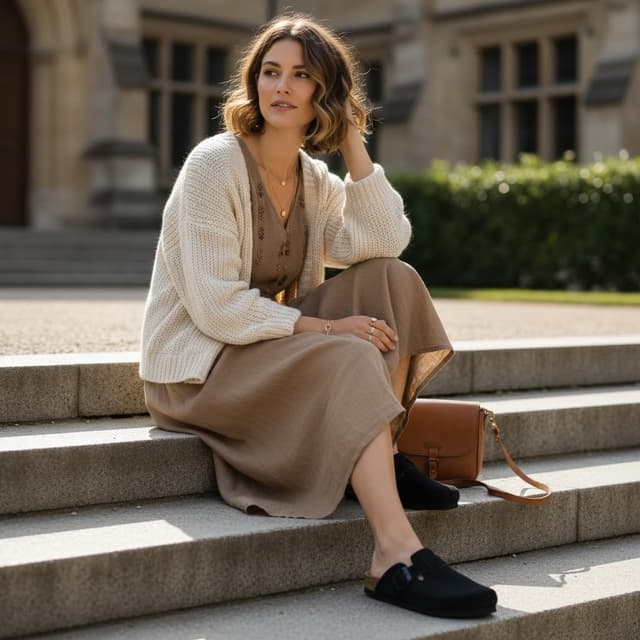 Detalle de CUSHIONAIRE Hana suede clog slip-on women's shoes