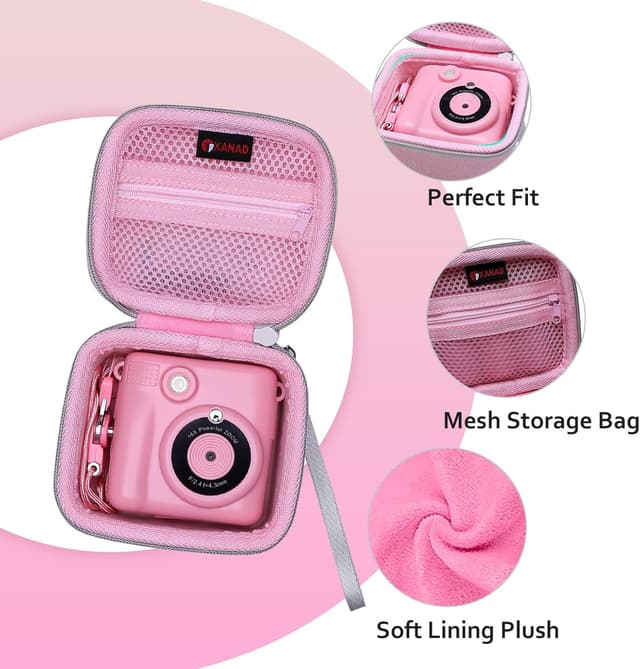 Thumbnail 6 de XANAD Kinderkamera Tasche für Sofortbildkameras – wasserdichte, stoßfeste Schutzhülle mit Thermodruckpapier-Fach (Rosa)