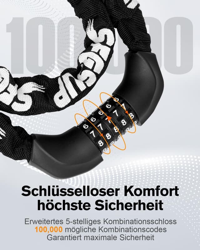 Detalle 2 de SFGSUP Zahlenschloss für das Fahrrad: 5-stelliger Code, 6 mm Stahlkette (90 cm)