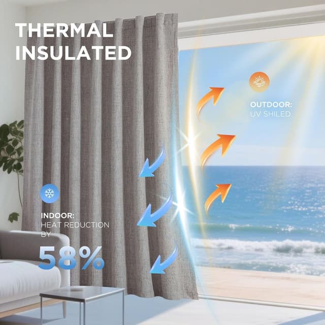 Detalle 2 de Joydeco Blackout Thermal Lined Curtains (52x54 inch) – 2-panel set with back tabs & rod pocket