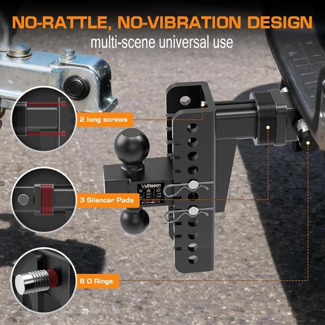 Detalle de 2026 Vullteeon Adjustable Trailer Hitch (8-Inch Drop) for 2-Inch Receiver — Dual Ball Mount, 20,000 lbs GTW