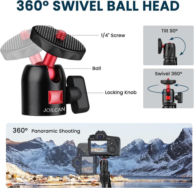Detalle 1 de JOILCAN Mini Stativ aus Aluminium mit 360°-Kugelkopf und Fernbedienung (bis 4 kg)