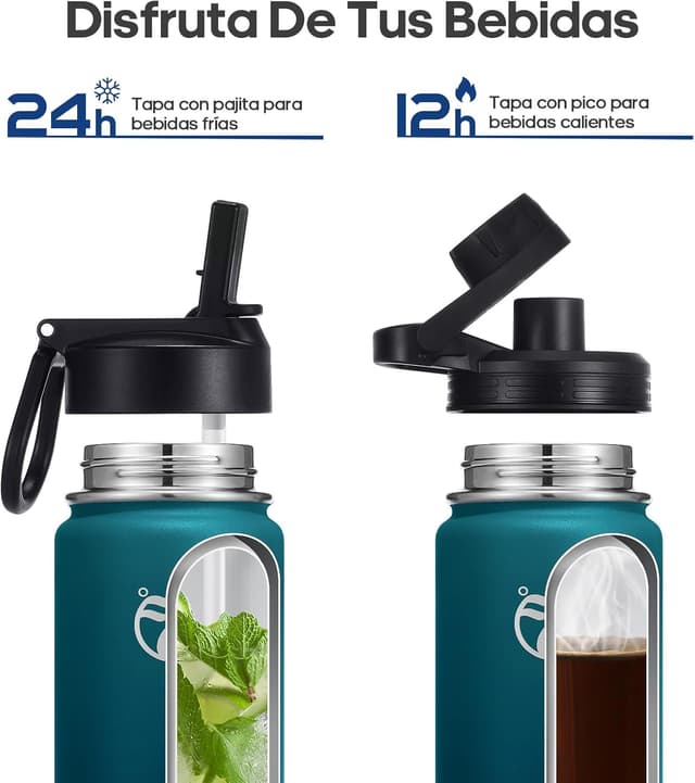 Detalle de HydroPal Edelstahl-Trinkflasche mit Strohhalm & 2 Deckeln (500 ml–1,9 l), BPA-frei, kohlensäuregeeignet