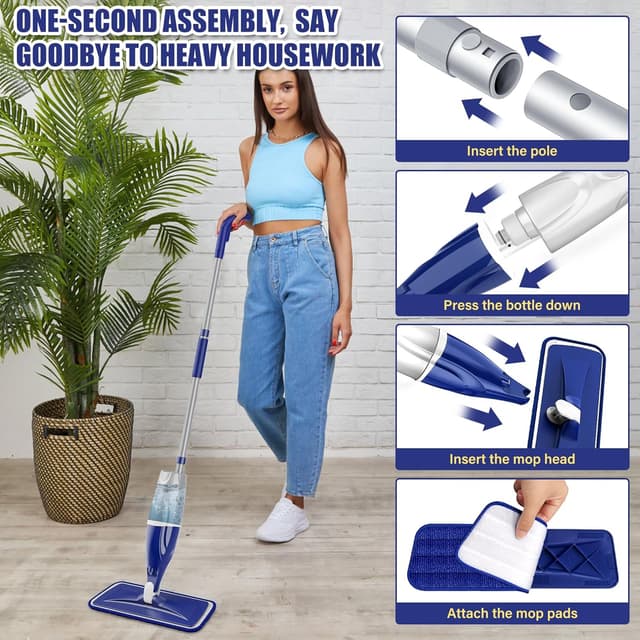 Detalle de EXEGO Microfiber Spray Mop for Floors Cleaning with 3 Reusable Pads and Sprayer